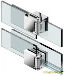 Fluture Duschtürband-SET, überlappend, Glas-Glas 180° glanzverchromt