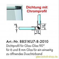 90 Magnet-Dichtung mit CHROMDEKOR (2010mm) Duschdichtung für 6-8mm 