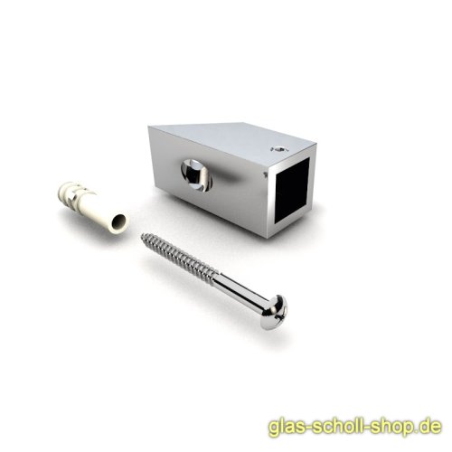 Artikelbild des Artikels “schräger 45° Wandadapter für quadr. Stabilisierungsstange 15x15 GLAS-WAND glanzverchromt“