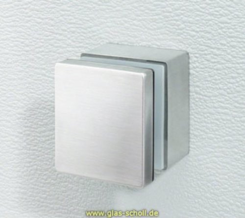 Artikelbild des Artikels “Edelstahl Glasadapter quadratisch gebürstet für vertikale Glasbefestigung von Ganzglasgeländern “