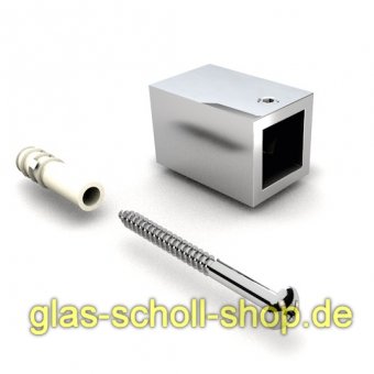 stumpfer 90° Wandadapter für quadr. Stabilisierungsstange 15x15 GLAS-WAND glanzverchromt