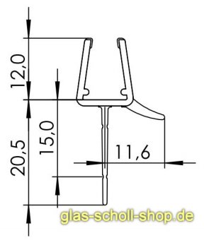 unteres EXTRALANGE Wasserabweisprofil mit 135° Lippe Duschdichtung für 6-8mm Glas 1000 mm