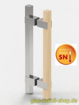 beidseitiger quadratischer Sauna Messing-Holzstangengriff h=320 glanzverchromt/Holz