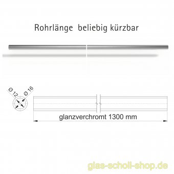 einzelnes glanzverchromtes 16 mm Rohr 1,3 m (kürzbar) 1,3 m glanzverchromt (MS7)