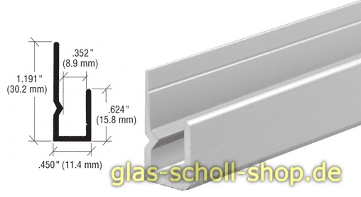 Spiegelprofil Schiene J-Profil mit tiefer Kante für 6 mm Spiegel Länge 3660 mm 