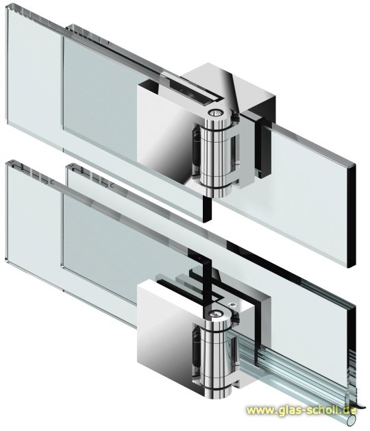 Fluture Duschtürband-SET, überlappend, Glas-Glas 180° glanzverchromt