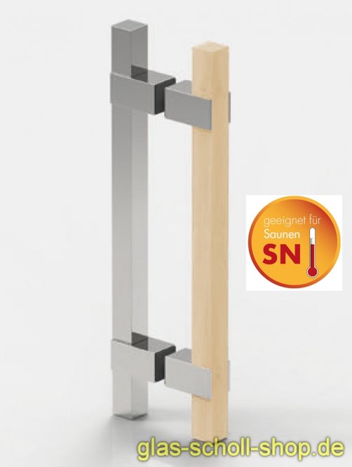 beidseitiger quadratischer Sauna Messing-Holzstangengriff h=320 glanzverchromt/Holz