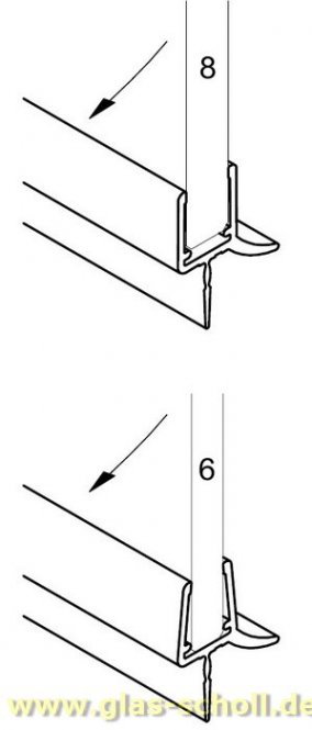 unteres Wasserabweisprofil mit 135° Lippe (1000mm) Duschdichtung für 6-8mm Glas 