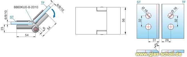 Flinter Glas-Glas 135Grad Duschtürband glanzverchromt