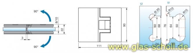 Pontere 180° Glas-Glas Duschpendeltürband (beidseitig öffnend) glanzverchromt