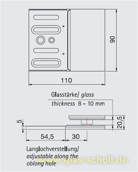 Pontere 180° Glas-Wand Längsverbinder glanzverchromt