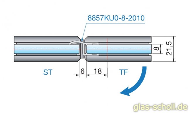 Modesta/Luno Duschpendeltürbeschlag Glas-Glas 180° für 6-12 mm Glas glanzverchromt