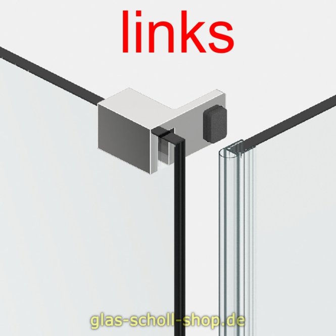 Überdückungsschutz für Duschtür zum Festteil 90° aufsteckbar auf Glasoberkante glanzverchromt links