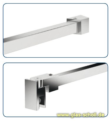 quadratische 45° Stabilisierungsstange GLAS-WAND l=460 glanzverchromt (MS7)