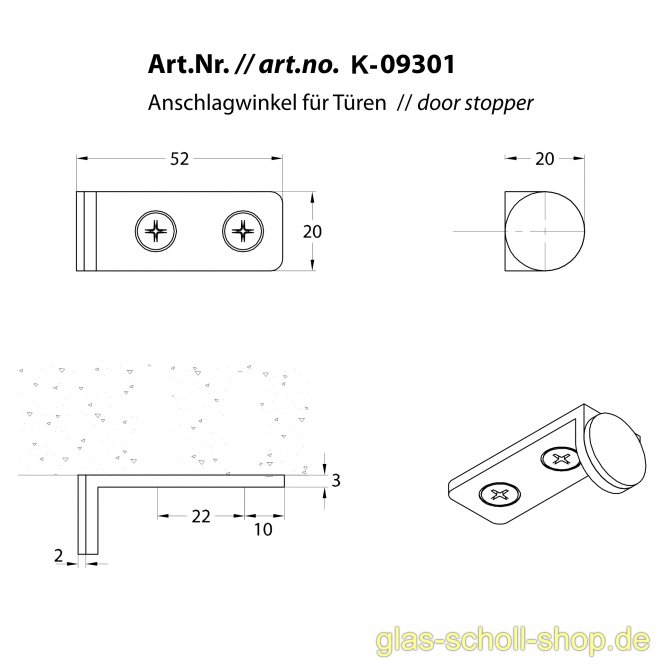 Anschlag Türstopper für 1flgl. Türen oder Glasduschen glanzverchromt