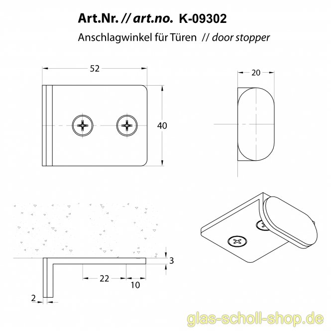 Anschlag Türstopper für 2flgl. Türen oder Glasduschen glanzverchromt