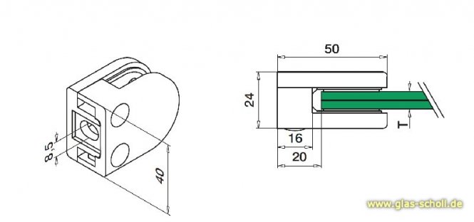 Glasklemmenhalter Edelstahl rund (4er-Set) für Vierkantprofil gebürstet