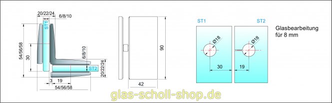 Winkelverbinder Glas-Glas 90° passend zu Farfalla, Pillango und Papillon glanzverchromt