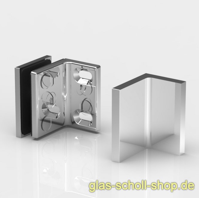 Flamea-Flinter-Nivello-Fluture 90° Glas-Wand Winkelverbinder (keine sichtbare Schrauben) glanzverchromt