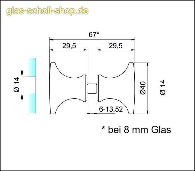 Glastürgriff beidseitig rund für Duschtüren glanzverchromt