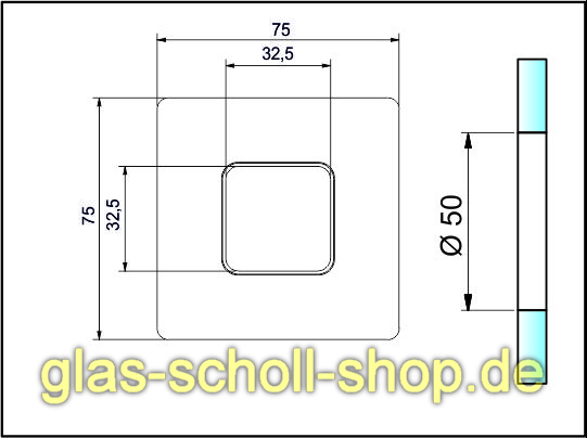 eckiger Muschelgriff offen selbstklebend Durchmesser 50 mm 5,5 mm auftragend glanzverchromt