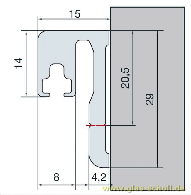 Trägerprofil für Dichtungen als Türanschlag 2010 mm - E6/EV1 naturfarbig eloxiert