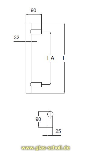 einseitiger Edelstahl Stoßgriff matt, zur geraden Montage  für 8-12 mm Glas 