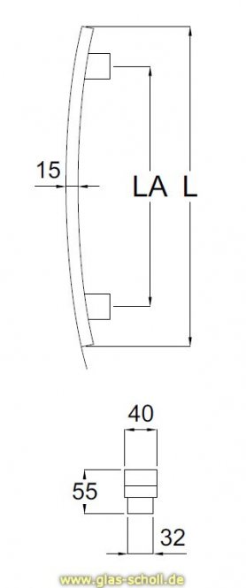 einseitiger Edelstahl Stoßgriff matt, zur geraden Montage  für 8-12 mm Glas 