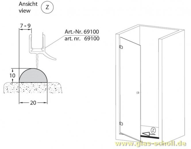 unterer gerader 10mm Acrylstab klar durchsichtig  (1000 mm) Schwallschutz/Duschdichtung 