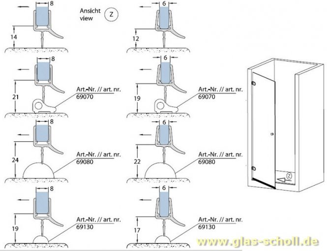 unteres Wasserabweisprofil mit 135° Lippe (1000mm) Duschdichtung für 6-8mm Glas 