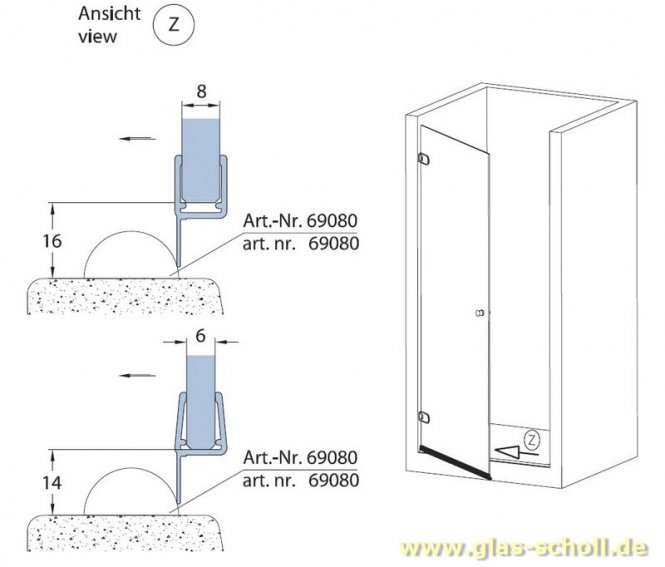 untere Hart-Weich-Lippendichtung (2500 mm) Duschdichtung für 6-8mm Glas - ÜBERLÄNGE 