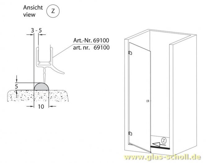 unterer gerader glasklarer 5mm Acrylstab (1000 mm) Schwallschutz (Duschdichtung) 