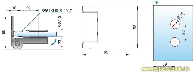 Flinter Duschtürband Glas-Wand 90° nach außen öffnend (2 Federn mittelschwer) glanzverchromt