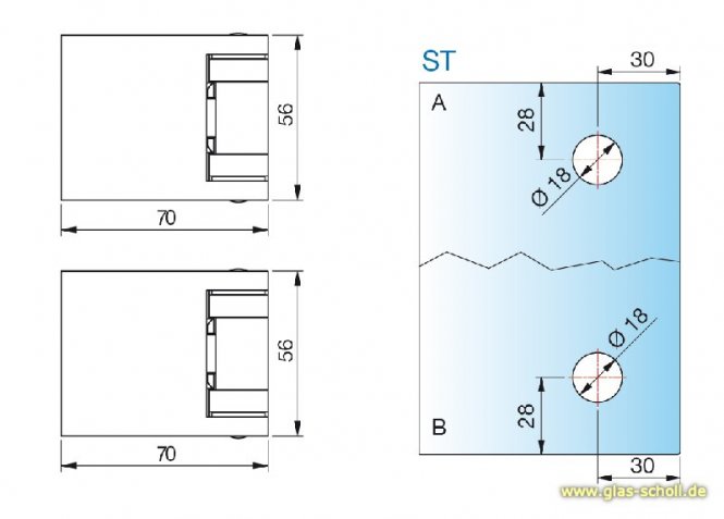 Fluture Duschtürband-SET, überlappend, Glas-Glas 180° glanzverchromt