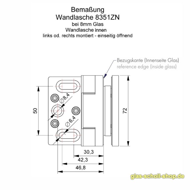 FlinterPro Duschtürband Glas-Wand 90° (nach ihnnen öffnend) glanzverchromt