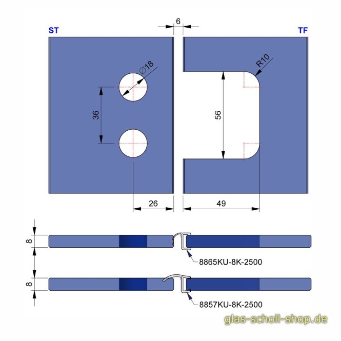 FlinterPro Duschtürband Glas-Glas 180° nach außen öffnend glanzverchromt