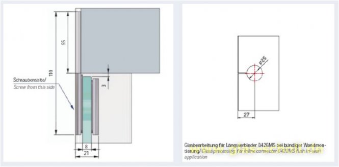 Pontere 180° Glas-Wand Längsverbinder glanzverchromt