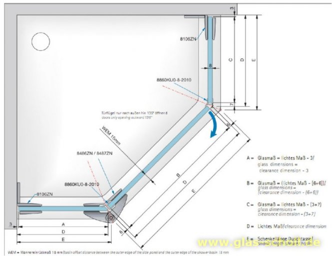 Pillango 135° Glas-Glas Duschtürband/- Anschlagband glanzverchromt