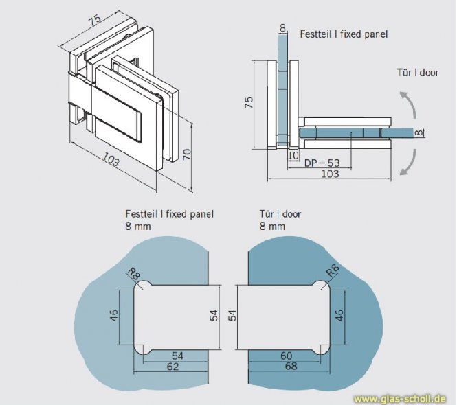 GRAL BF112 Glas-Glas Pendeltürbeschlag 90° glanzverchromt