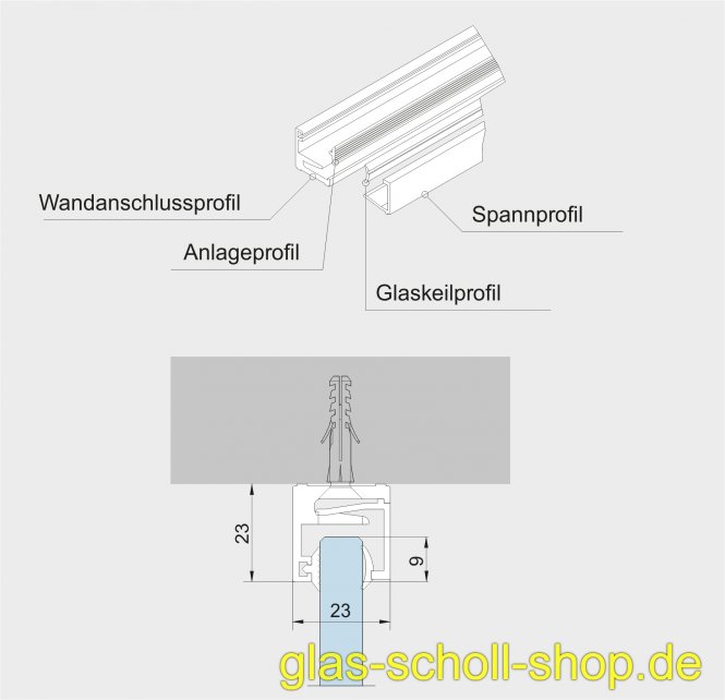 Rahmen-Wandanschluss-Klemmprofil MR22 für Ganz-Glas-Anlagen für 8-10 mm Glas 2,0 m Edelstahlähnlich C31