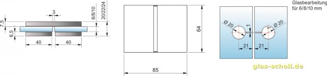 Flamea+ Längsverbinder 180° Glas-Glas (verdeckte Verschraubung) glanzverchromt
