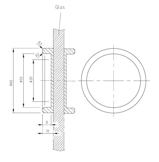 beidseitig aufklebbare Edelstahl Griffmuschel d=60 (Paar) Edelstahl geschliffen
