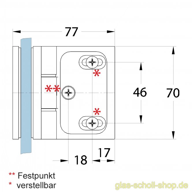 Wellness Premium DIN rechts Glas-Wand 90Grad Duschtürband  (nach innen hin öffnend) glanzverchromt