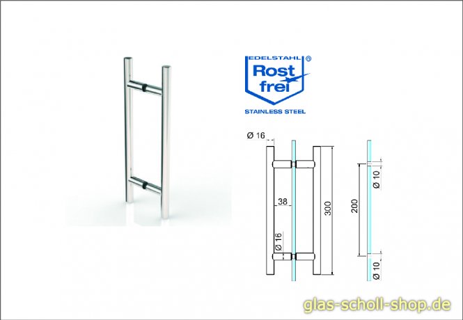 Duschtürgriff Stoßgriff 300 mm beidseitig in Edelstahl geschliffen