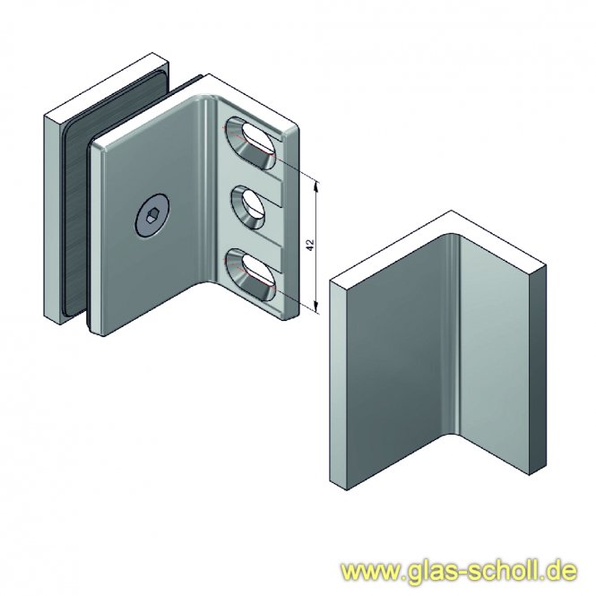 Flamea+ Winkelverbinder 90° Glas-Wand Edelstahlfinish PVD