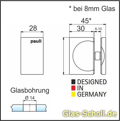 einseitiger Türgriff (eckig) für Lochbohrung 14 mm glanzverchromt