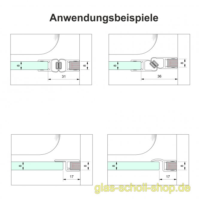 Trägerprofil 8x10 für 8mm Dichtprofile (2500 mm) Aluminium spezialgebeizt naturfarbig eloxiert