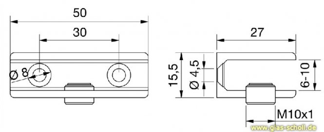 Glasplattenträger halbrund 50x27 Glasstärke 6-10 mm glanzverchromt