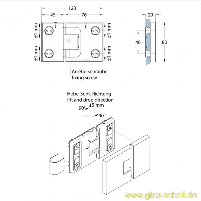 NEXT Glas-Glas Pendel Hebe-Senk 180° DIN Rechts glanzverchromt