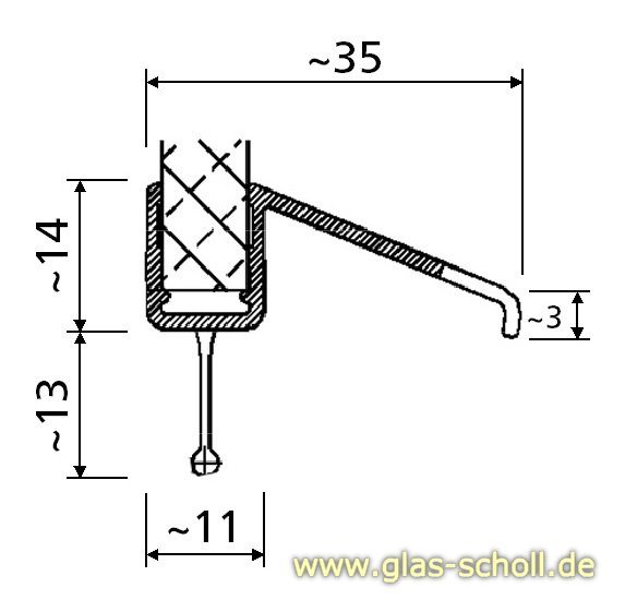 unteres Wasserabweisprofil mit grosser 135° Lippe (1000mm) Duschdichtung für 6-8mm Glas 